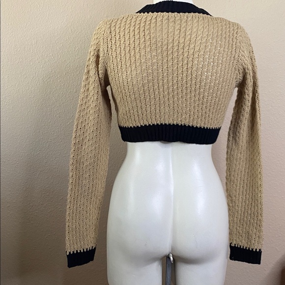 QIUROUYAO designer tan black cropped knit sweater cardigan perfect ❤️❤️❤️ - Picture 9 of 9